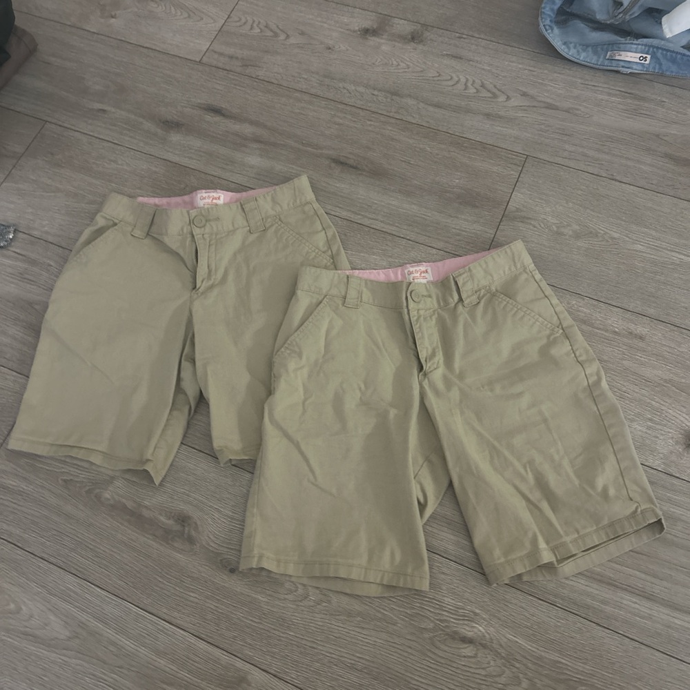 2 pairs of girls youth size 12 khaki uniform shorts